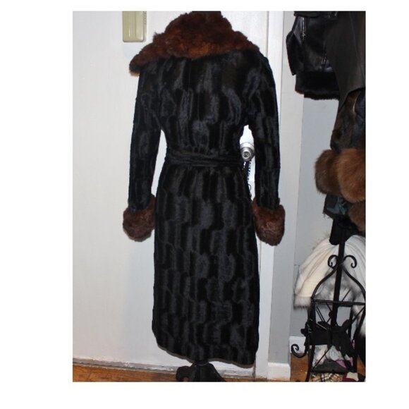 Vintage Penny Lane Geometric Velvet Belted Jacket Coat Real Mink Collar & Cuffs - Picture 8 of 13